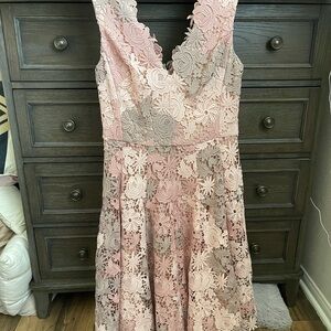 Vera Wang Pink and Cream Lace Midi Dress